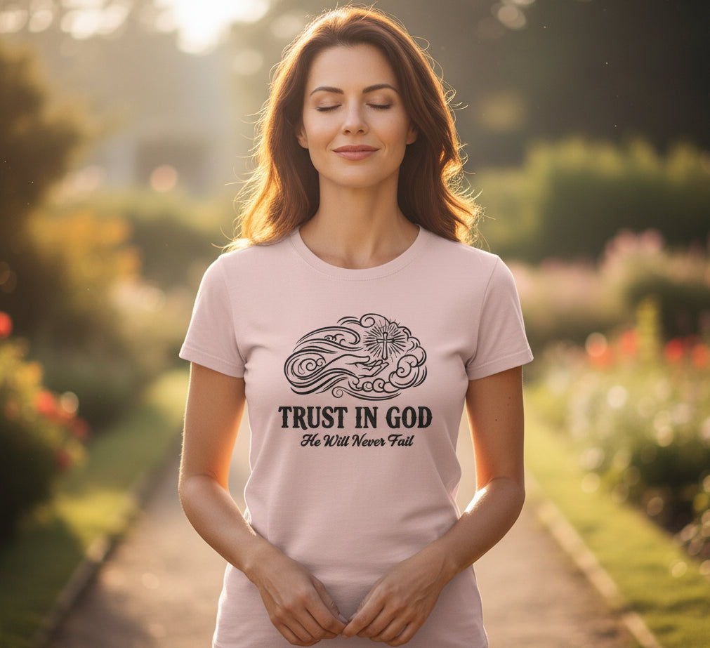 Trust in God Faith T-Shirt Dusty Rose Salvation Clothing and Accessories Apparel
