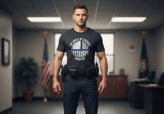The Lord is my Strength Psalm 18:2 (Police) Faith T-Shirt BLACK Salvation Clothing and Accessories Apparel