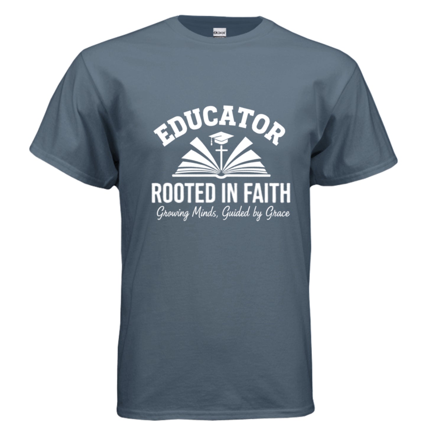 Educator Rooted in Faith Teacher Faith T-Shirt INDIGO BLUE Salvation Clothing and Accessories Apparel