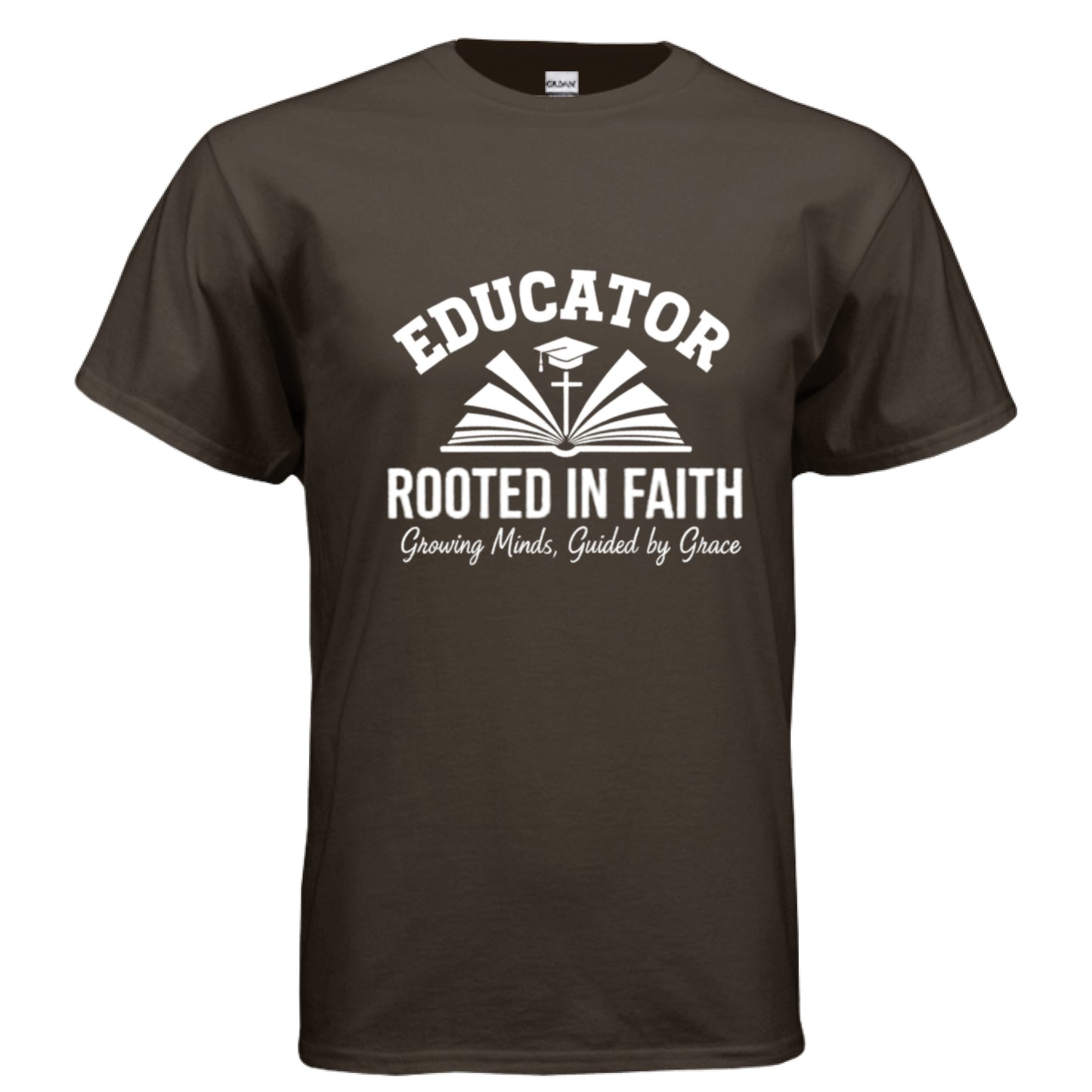 Educator Rooted in Faith Teacher Faith T-Shirt DARK CHOCOLATE Salvation Clothing and Accessories Apparel