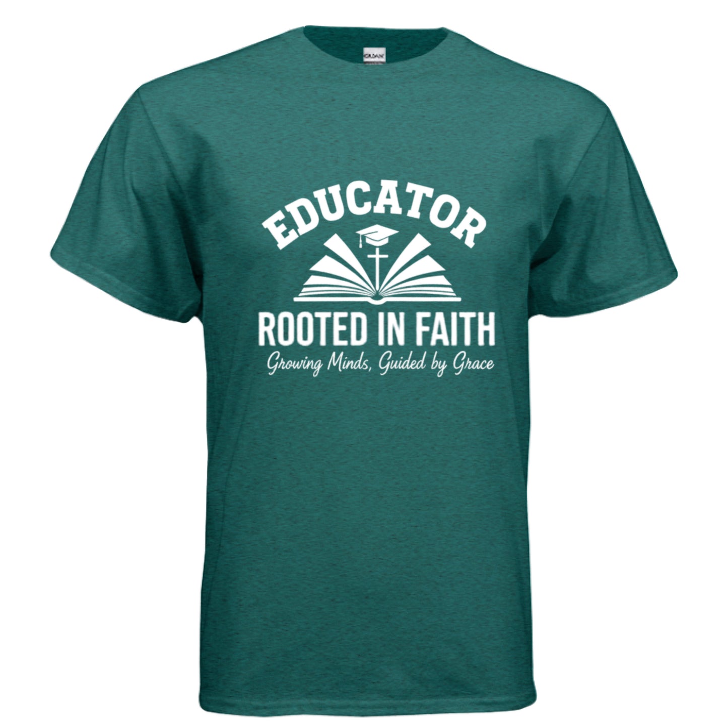Educator Rooted in Faith Teacher Faith T-Shirt ANTIQUE JADE DOME Salvation Clothing and Accessories Apparel