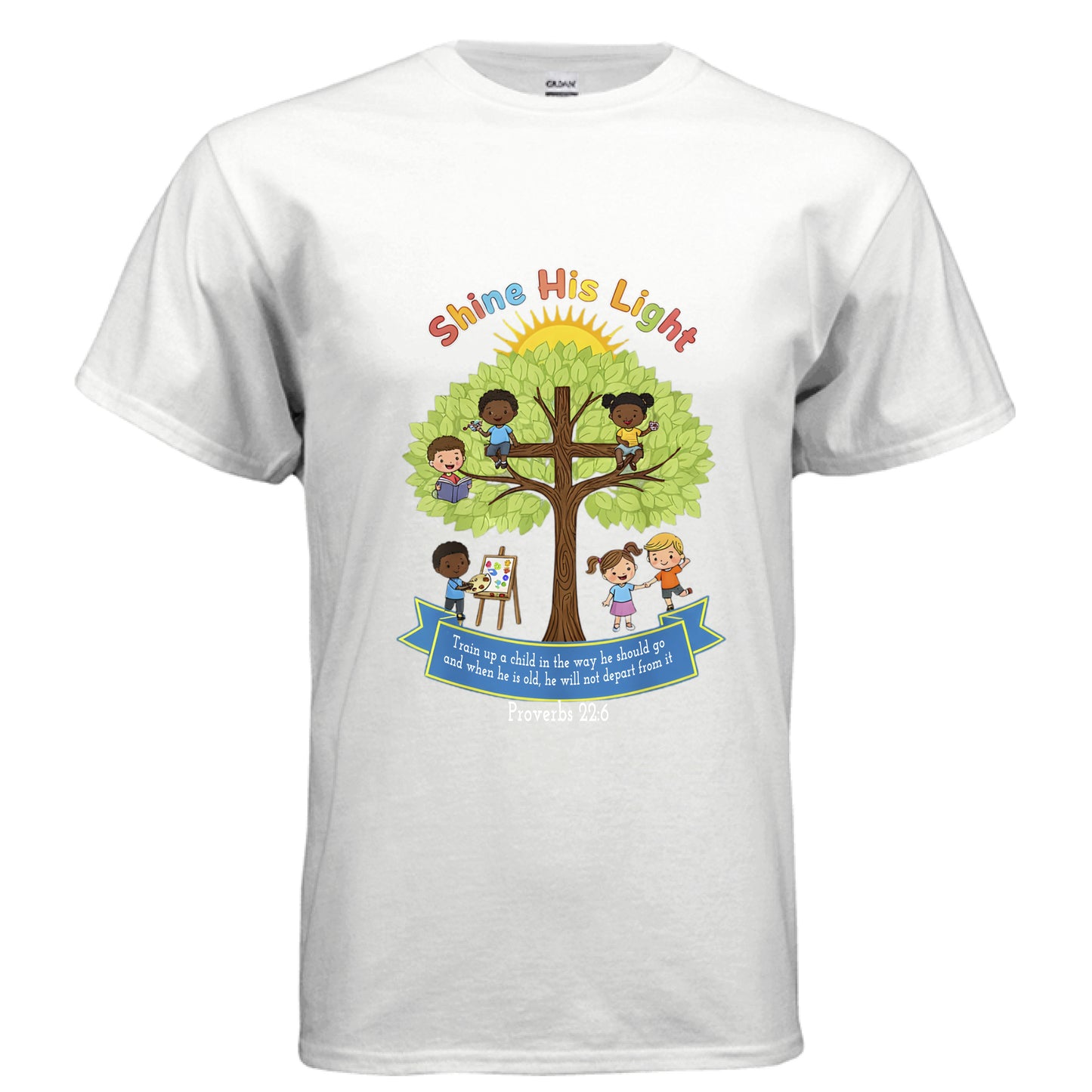 Shine His Light Proverbs 22:6 Faith Teacher T-Shirt WHITE Salvation Clothing and Accessories Apparel