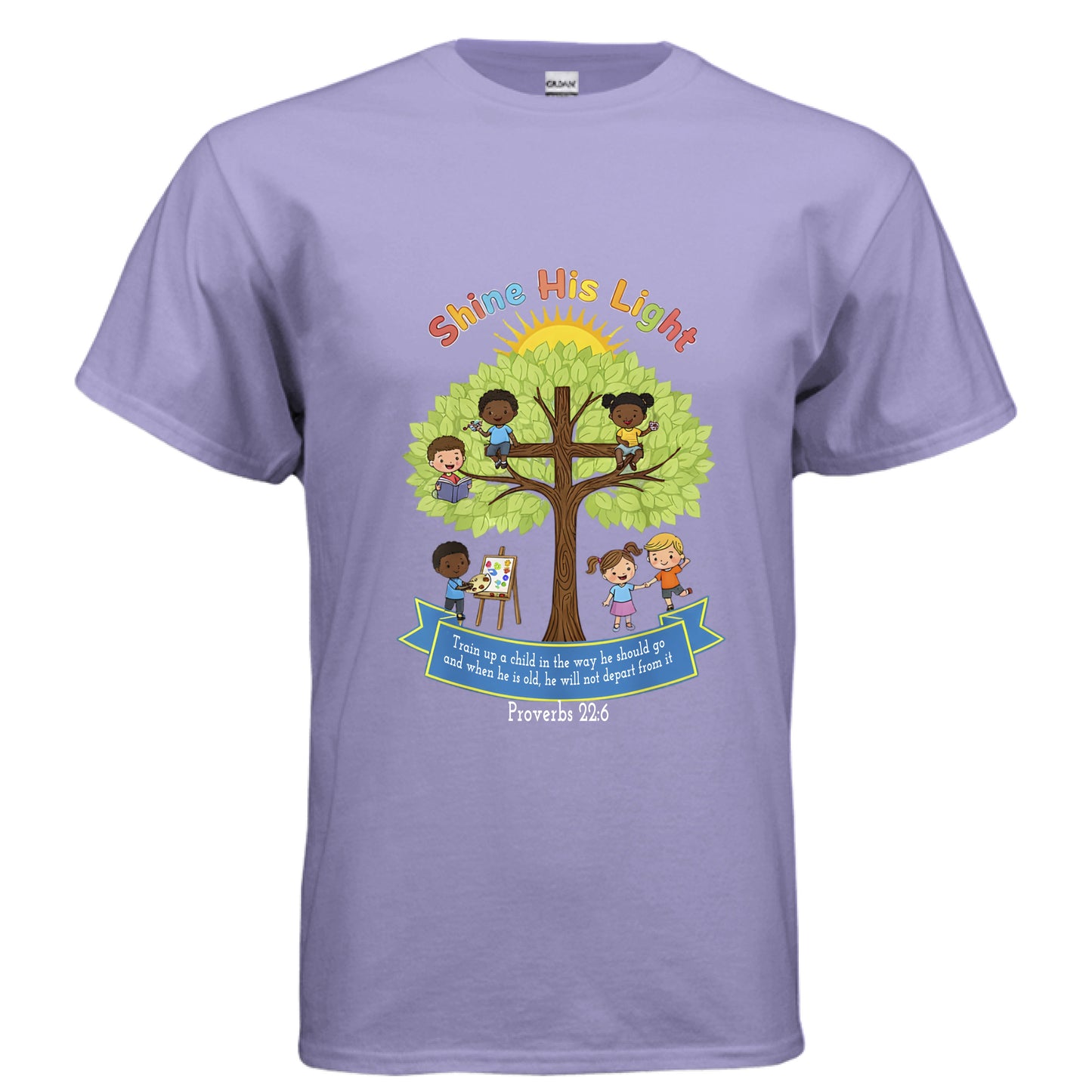 Shine His Light Proverbs 22:6 Faith Teacher T-Shirt VIOLET Salvation Clothing and Accessories Apparel