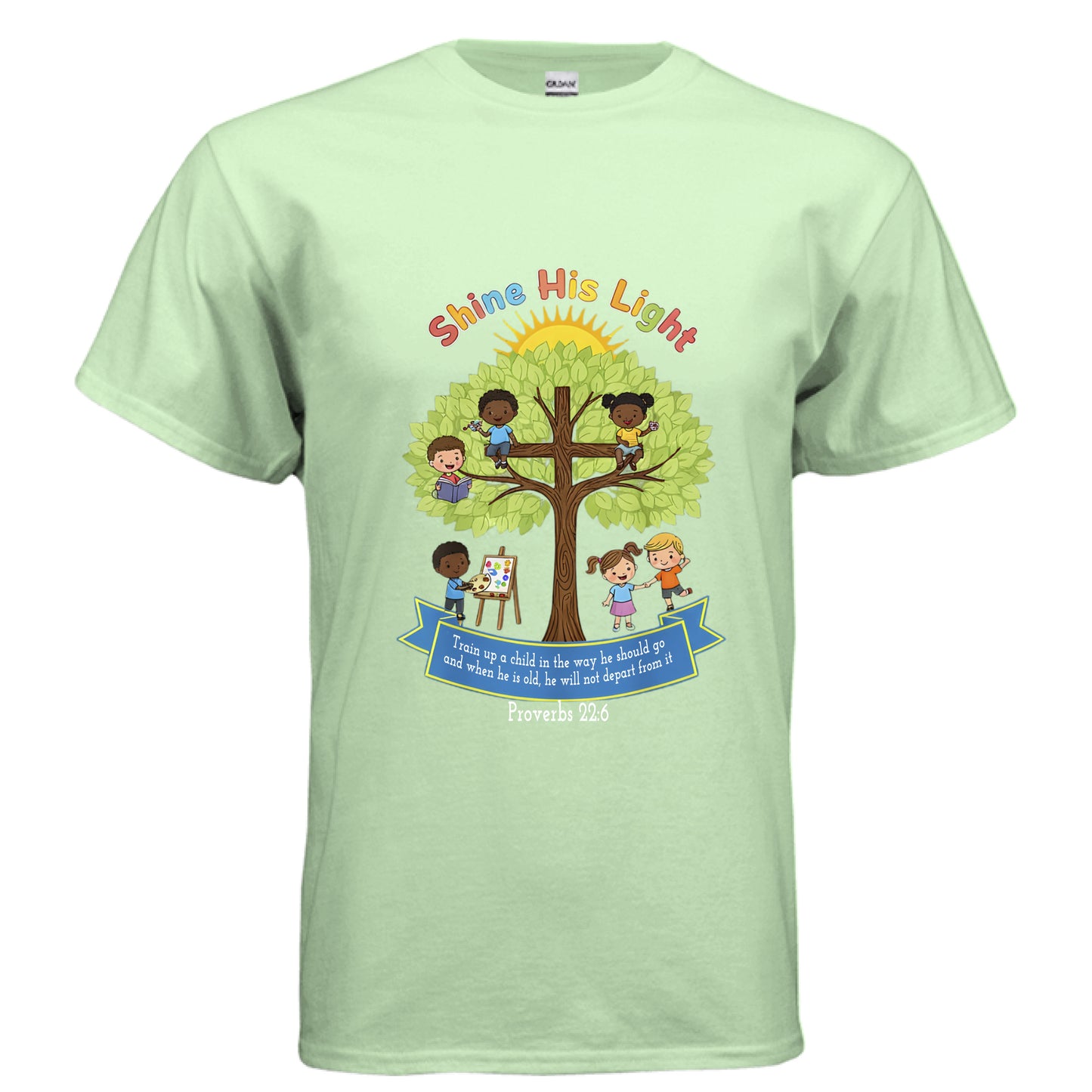 Shine His Light Proverbs 22:6 Faith Teacher T-Shirt MINT GREEN Salvation Clothing and Accessories Apparel