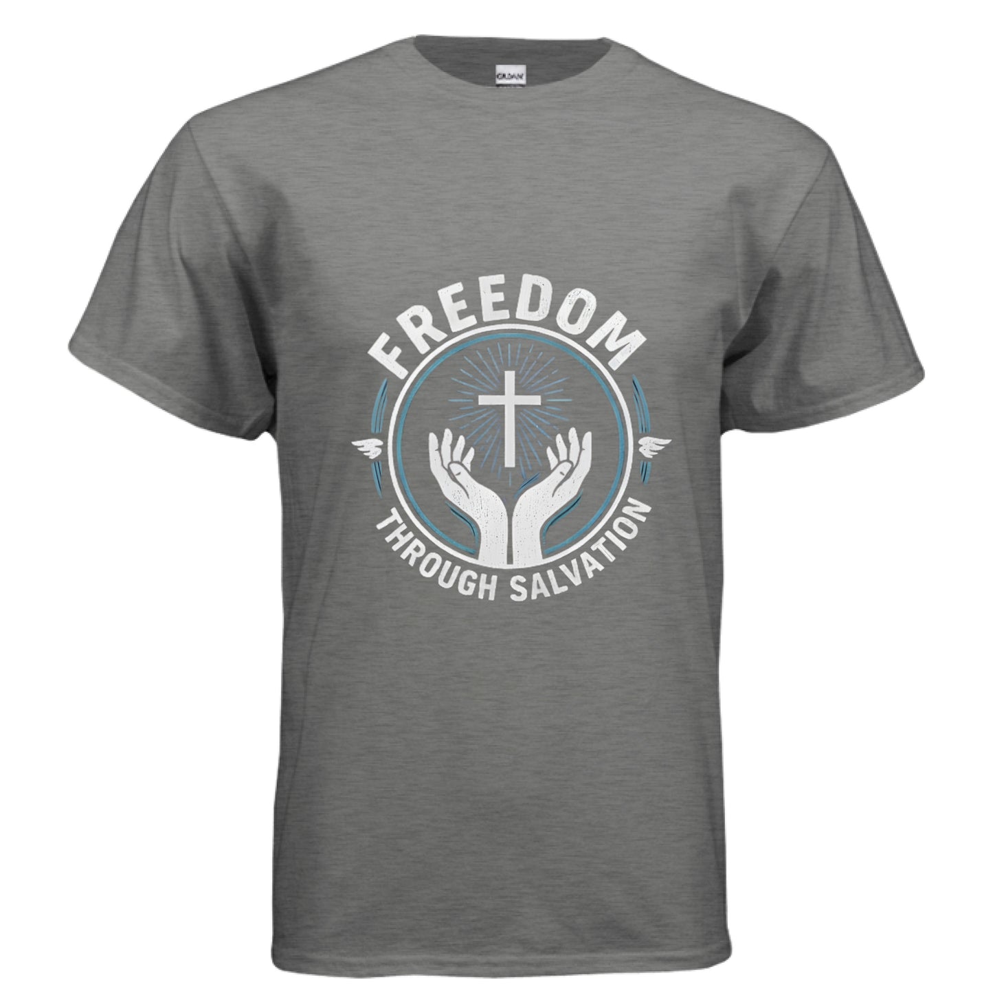 Freedom Through Salvation Christian T-Shirt GRAPHITE HEATHER Salvation Clothing and Accessories Apparel
