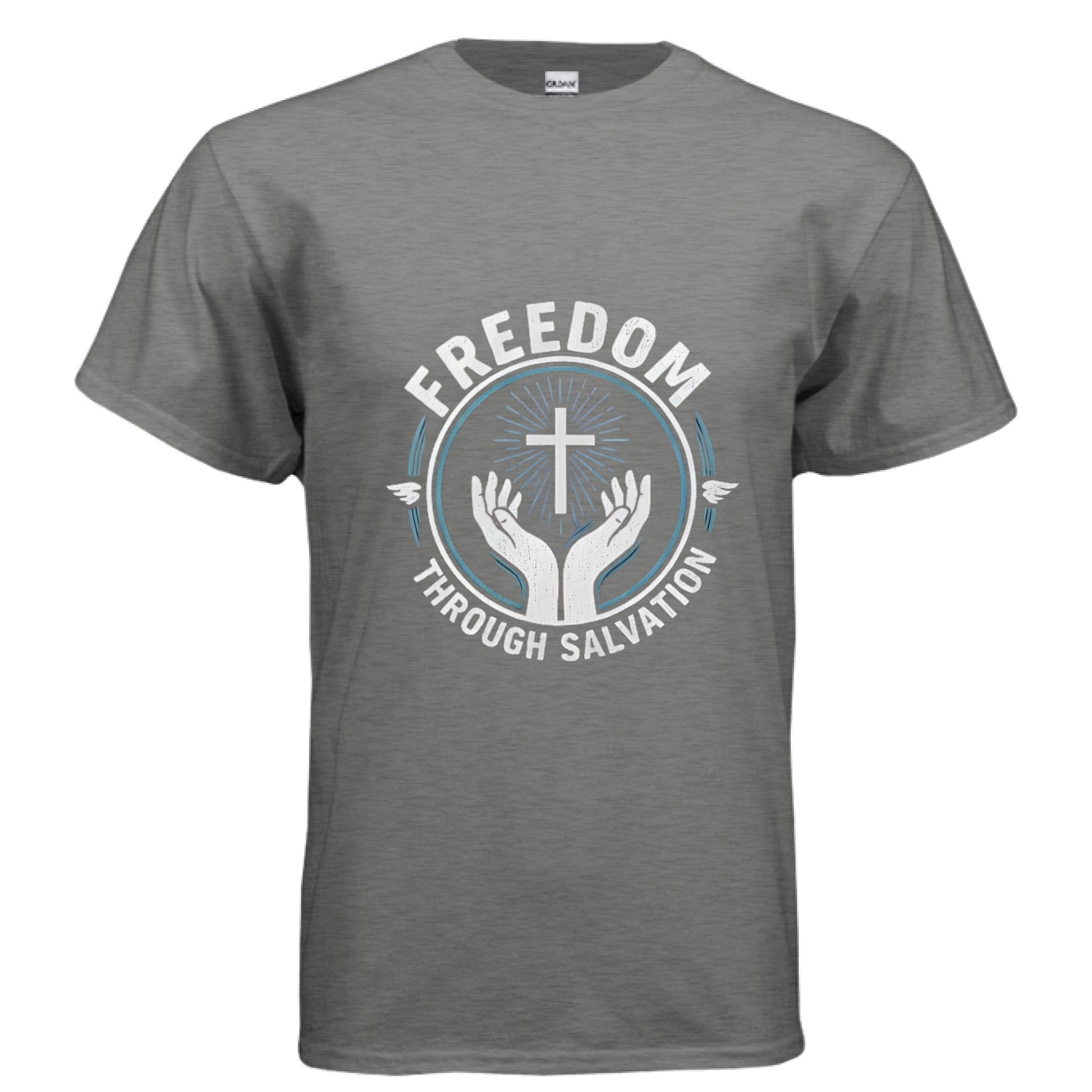 Freedom Through Salvation Christian T-Shirt GRAPHITE HEATHER Salvation Clothing and Accessories Apparel