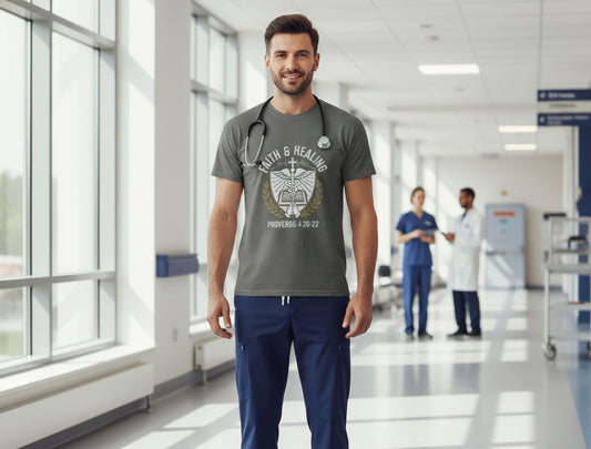 Faith and Healing Proverbs 4:20-22 Doctors Christian T-Shirt CHARCOAL Salvation Clothing and Accessories Apparel