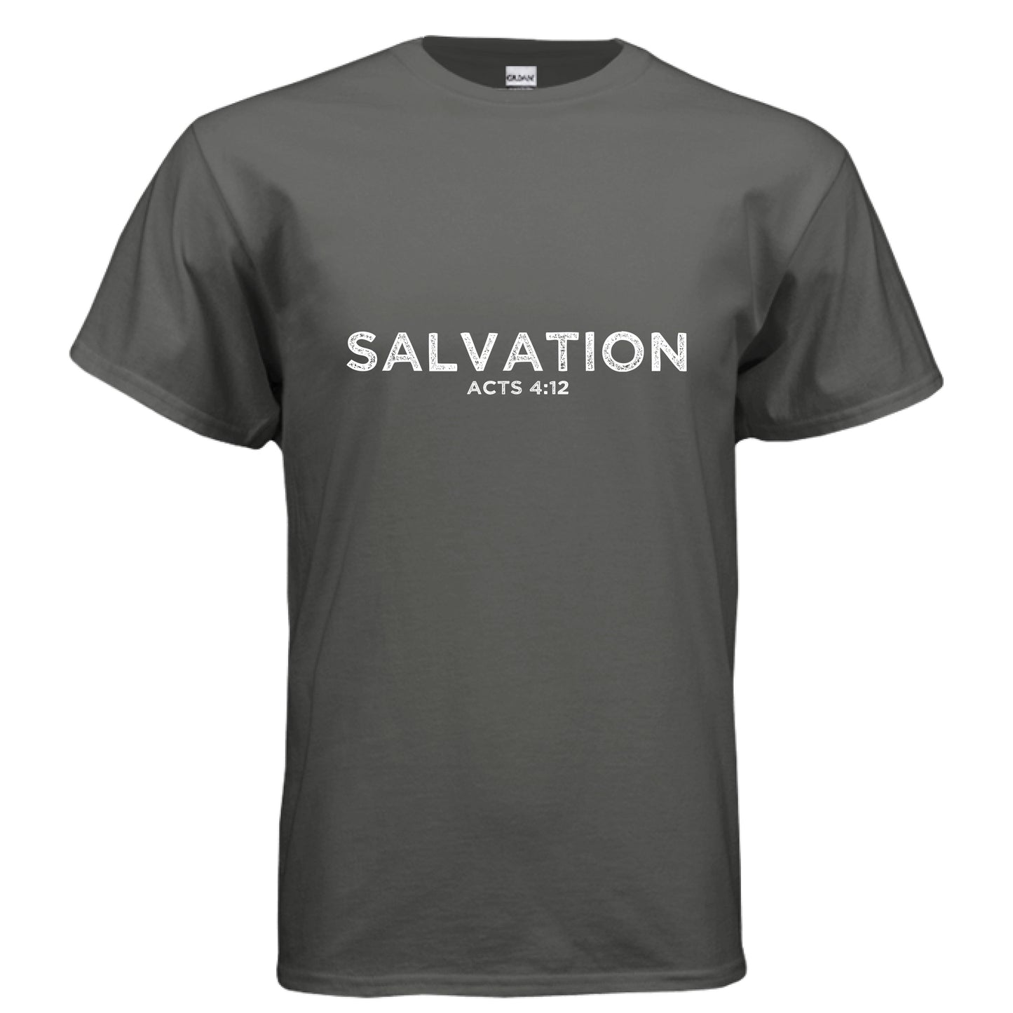 SALVATION Acts 4:12 Faith T-Shirt CHARCOAL Salvation Clothing and Accessories Apparel