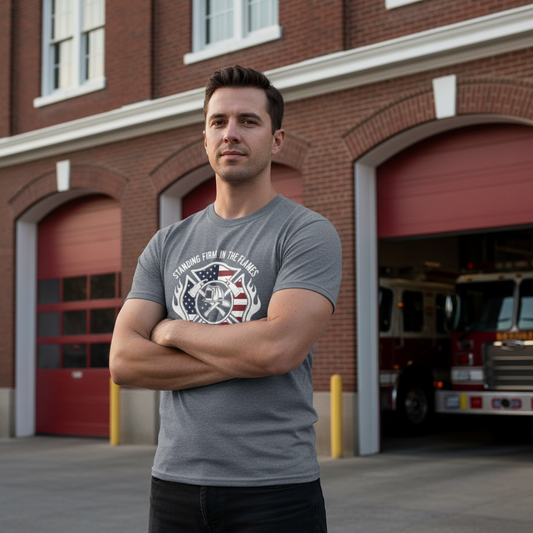 Standing Firm in the Flames Psalm 144:1 Firefighter Christian T-Shirt Salvation Clothing and Accessories Apparel
