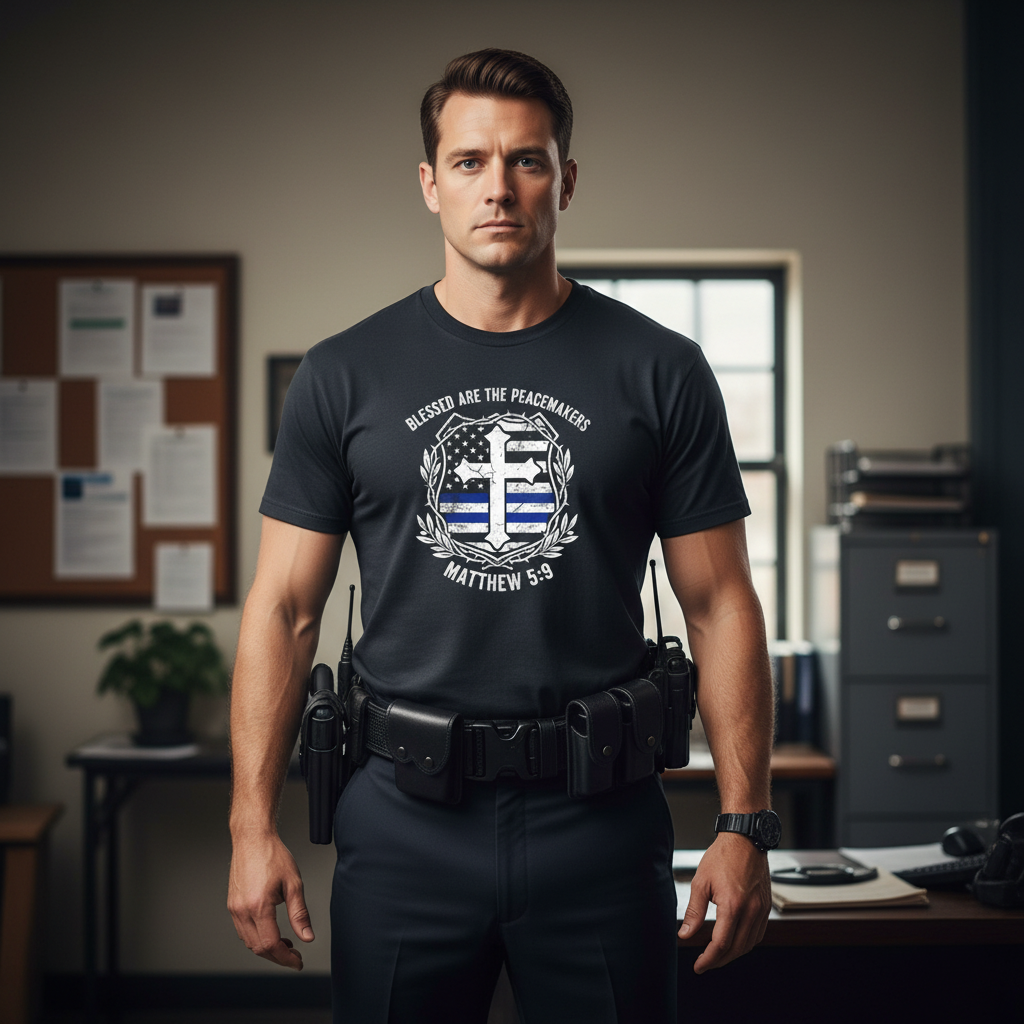 Blessed are the Peacemakers Matthew 5:9 Police Faith T-Shirt Salvation Clothing and Accessories Apparel