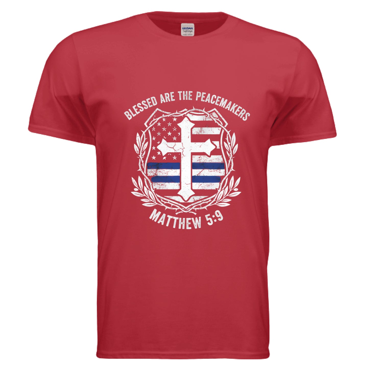 Blessed are the Peacemakers Matthew 5:9 Police Faith T-Shirt RED Salvation Clothing and Accessories Apparel