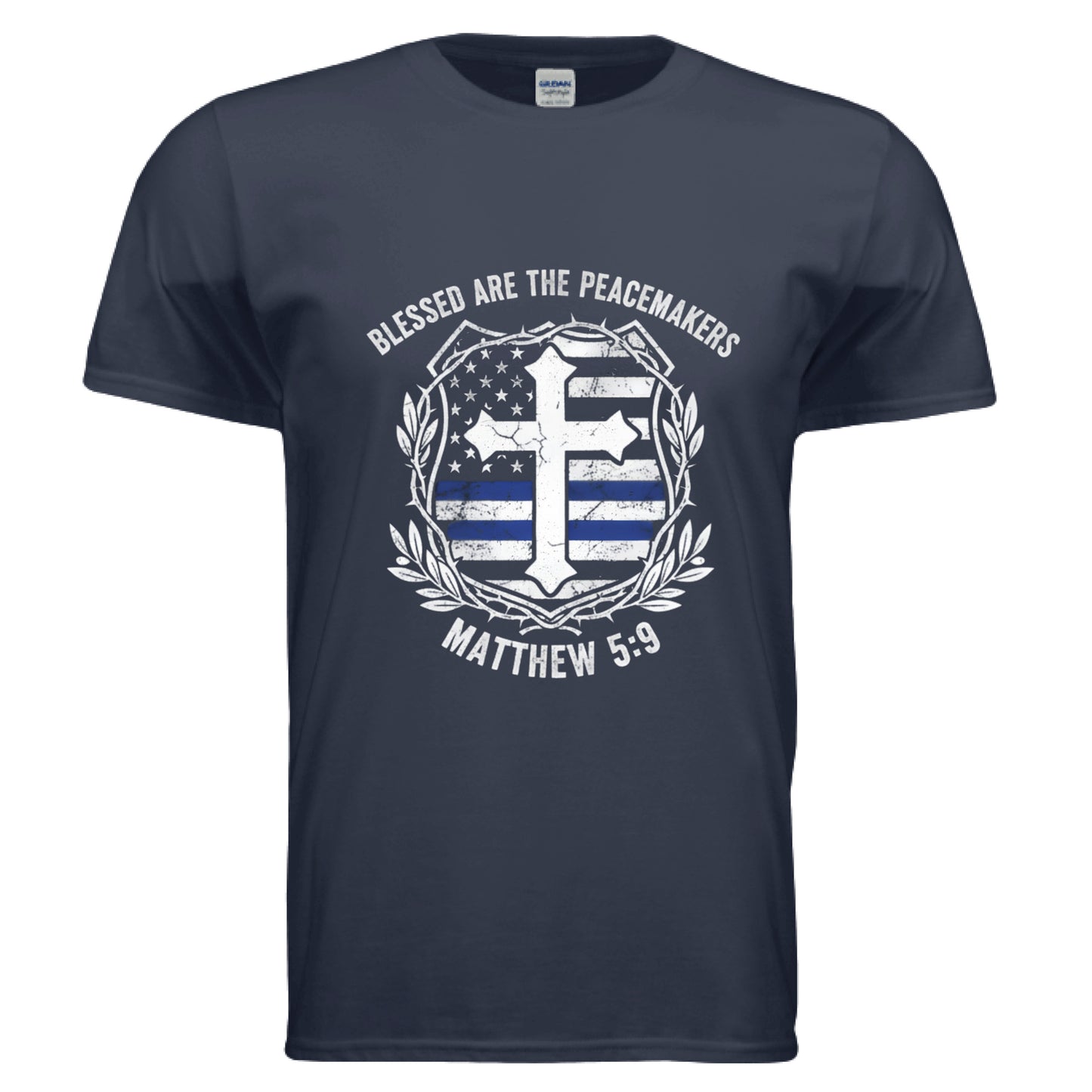 Blessed are the Peacemakers Matthew 5:9 Police Faith T-Shirt NAVY Salvation Clothing and Accessories Apparel