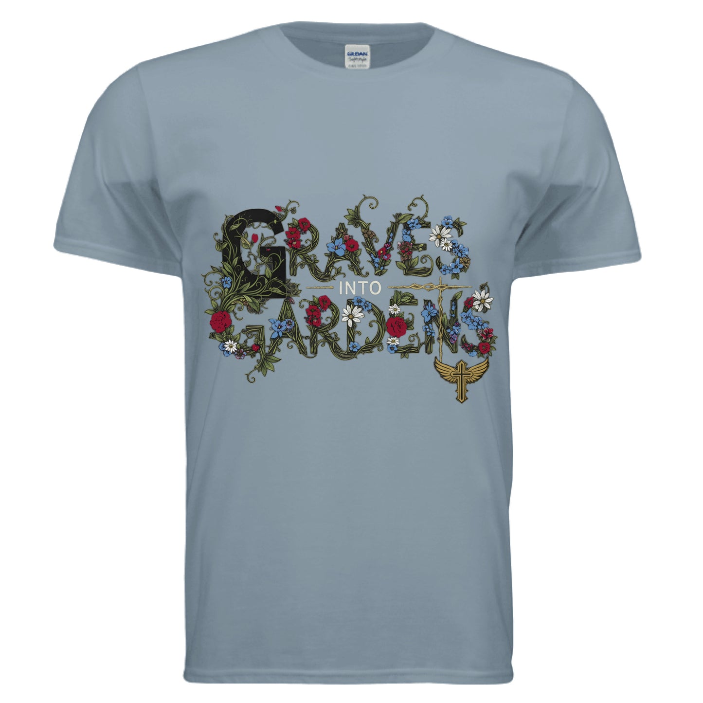 Graves into Gardens Faith T-Shirt (Brandon Lake Inspired) Stone Blue Salvation Clothing and Accessories Apparel
