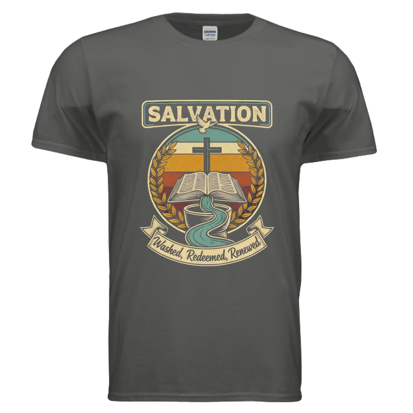Salvation Washed Redeemed Renewed Faith T-Shirt CHARCOAL Salvation Clothing and Accessories Apparel