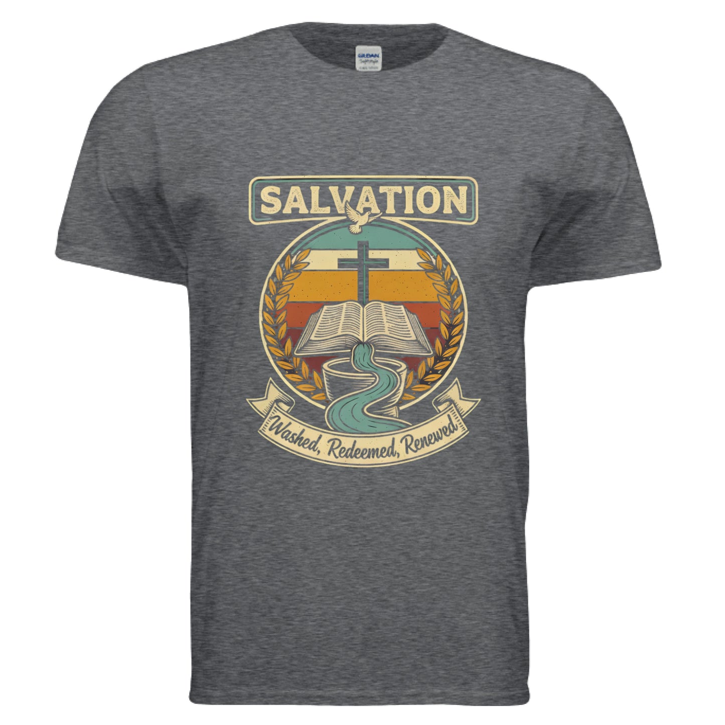 Salvation Washed Redeemed Renewed Faith T-Shirt DARK HEATHER Salvation Clothing and Accessories Apparel