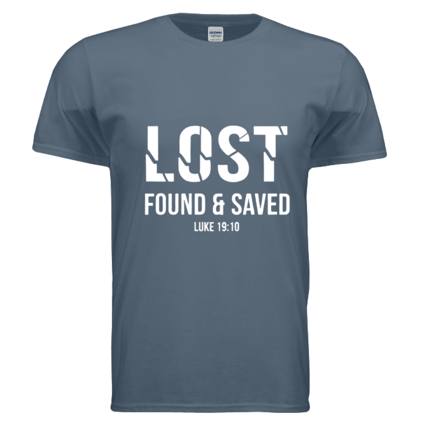 Lost Found Saved Luke 19:10 Christian T-Shirt INDIGO BLUE Salvation Clothing and Accessories Apparel