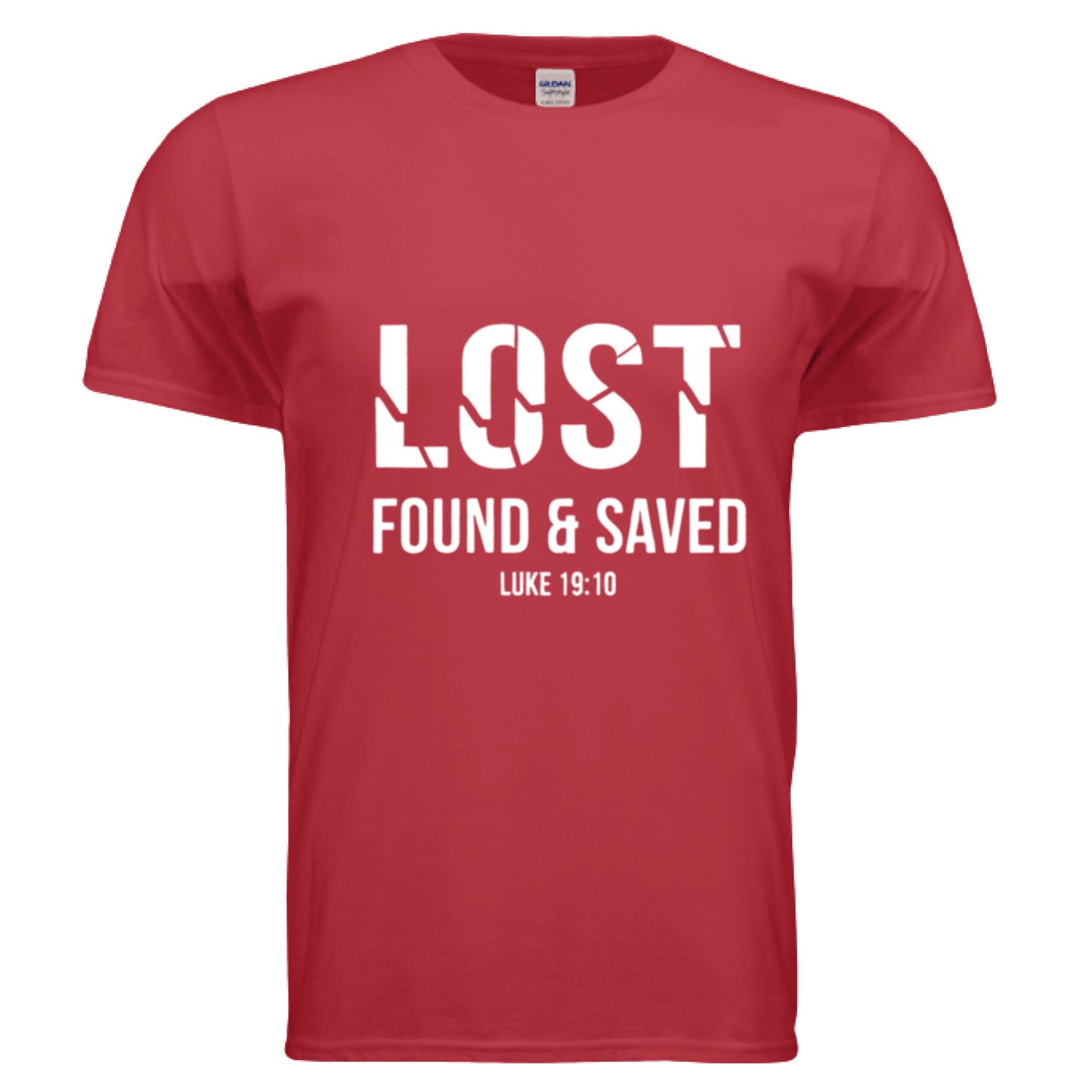 Lost Found Saved Luke 19:10 Christian T-Shirt RED Salvation Clothing and Accessories Apparel