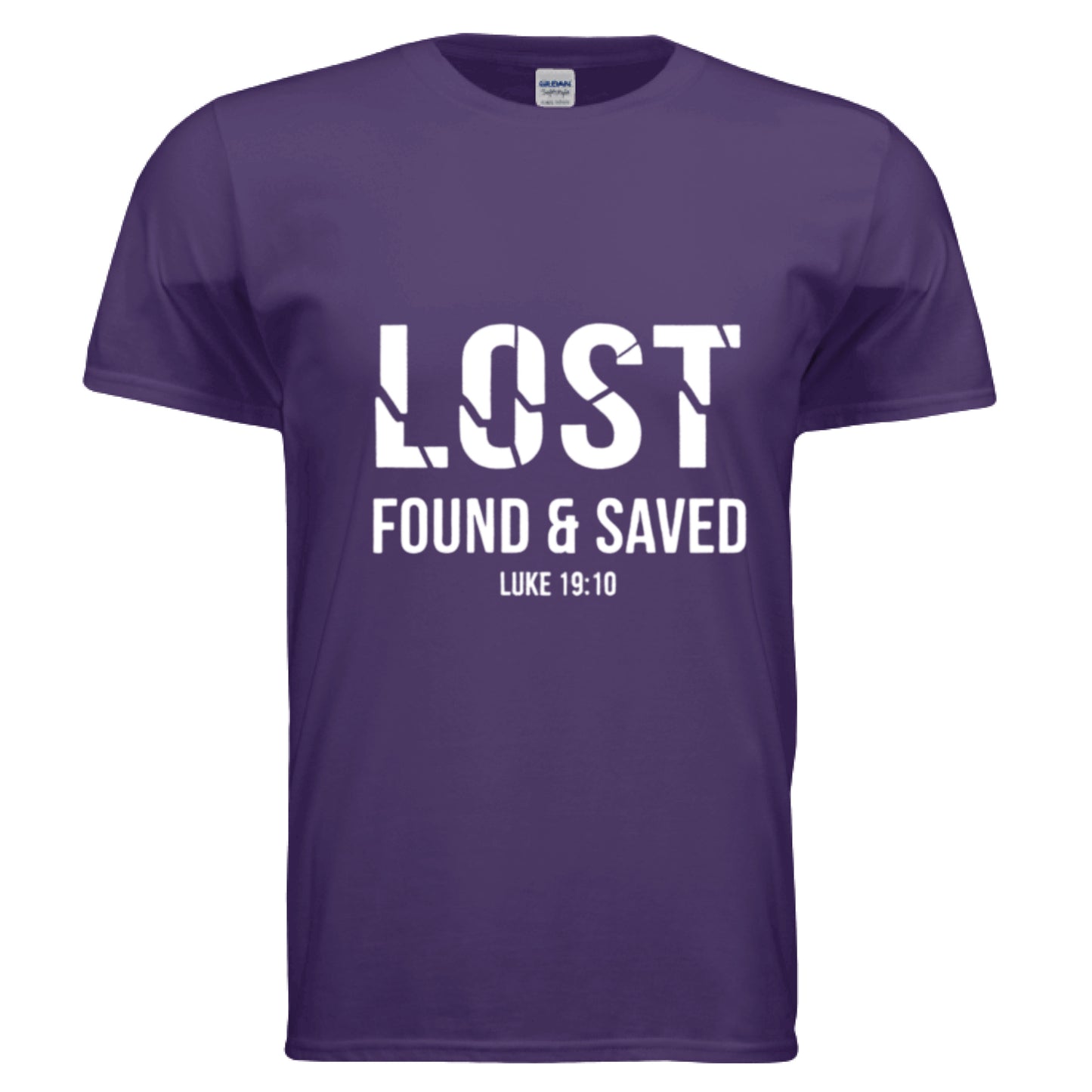 Lost Found Saved Luke 19:10 Christian T-Shirt PURPLE Salvation Clothing and Accessories Apparel