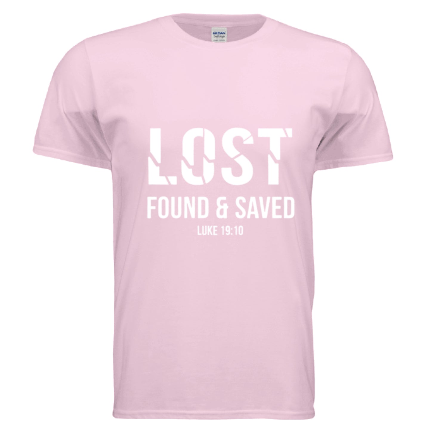 Lost Found Saved Luke 19:10 Christian T-Shirt Light Pink Salvation Clothing and Accessories Apparel