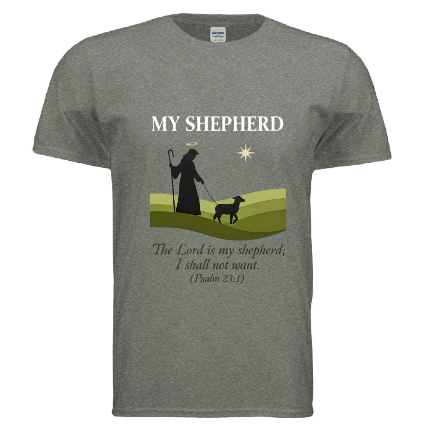 My Shepherd Psalm 23:1 Faith T-Shirt HEATHER MILITARY GREEN Salvation Clothing and Accessories Apparel