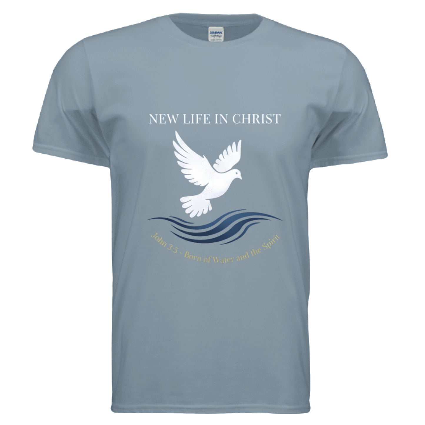 New Life John 3:5 Baptism Faith T-Shirt Stone Blue Salvation Clothing and Accessories Apparel