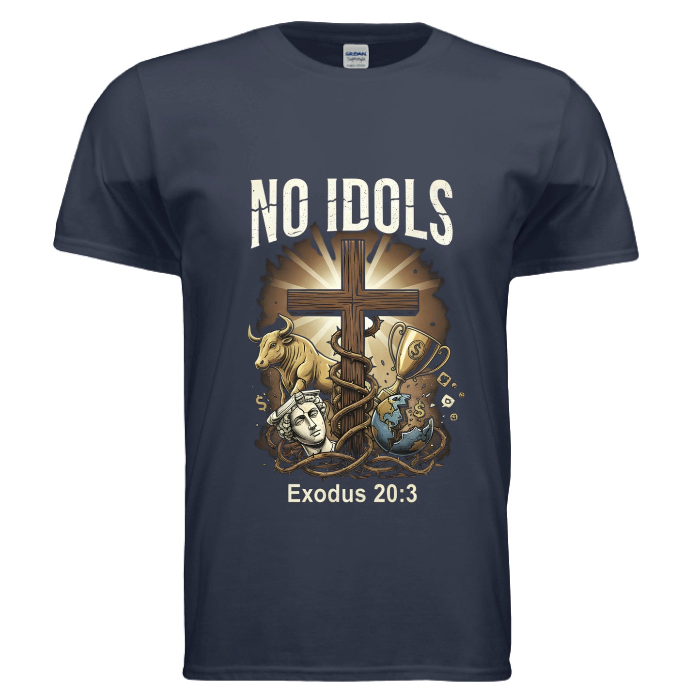 No Idols Exodus 20:3 (Brandon Lake Inspired) Faith T-shirt NAVY Salvation Clothing and Accessories Apparel