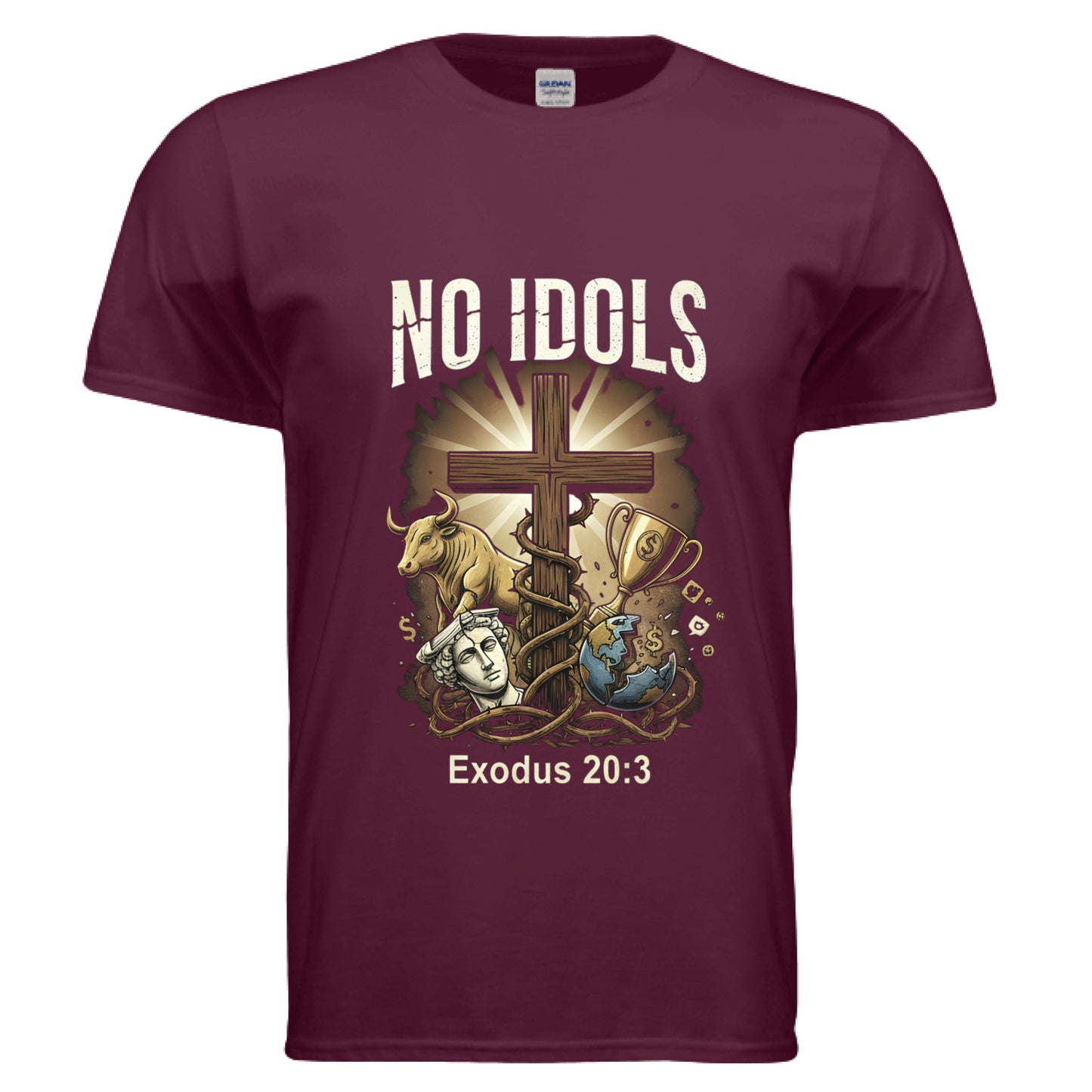 No Idols Exodus 20:3 (Brandon Lake Inspired) Faith T-shirt MAROON Salvation Clothing and Accessories Apparel