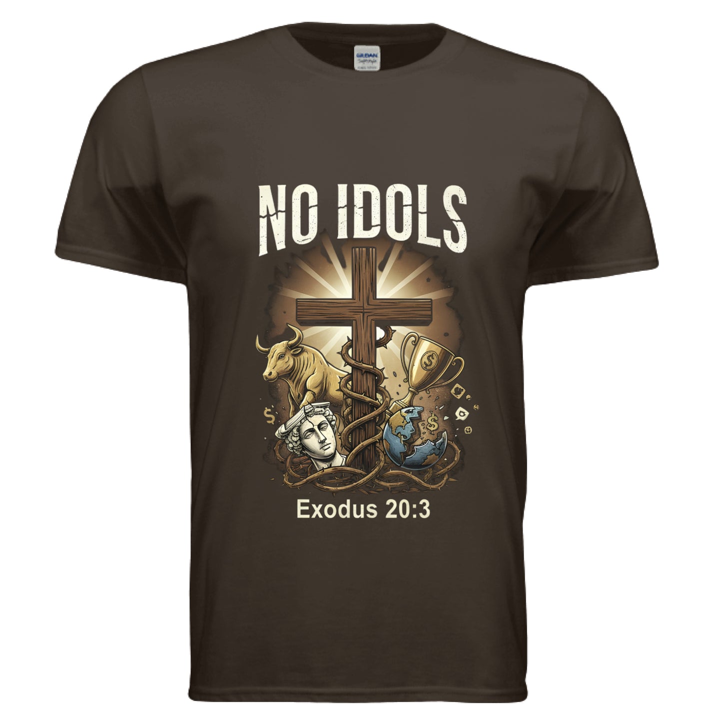 No Idols Exodus 20:3 (Brandon Lake Inspired) Faith T-shirt DARK CHOCOLATE Salvation Clothing and Accessories Apparel