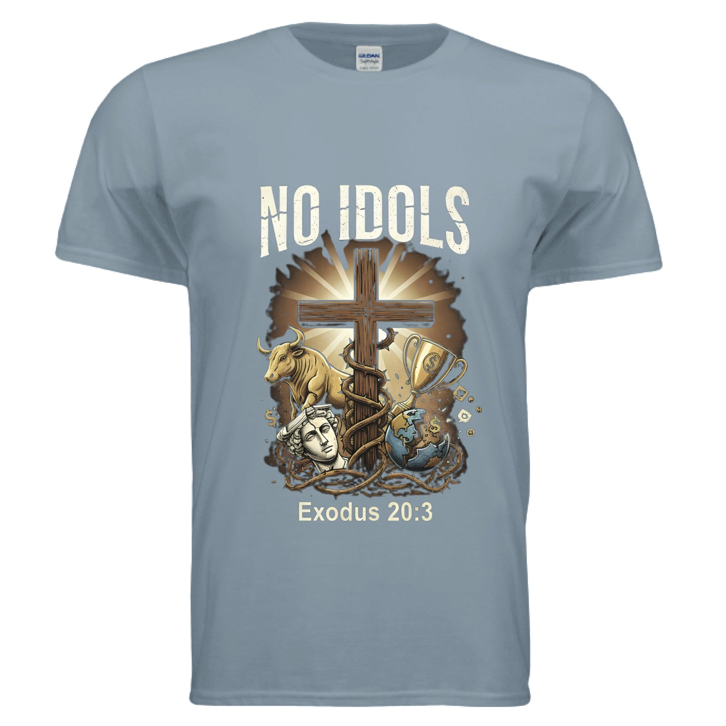 No Idols Exodus 20:3 (Brandon Lake Inspired) Faith T-shirt Stone Blue Salvation Clothing and Accessories Apparel