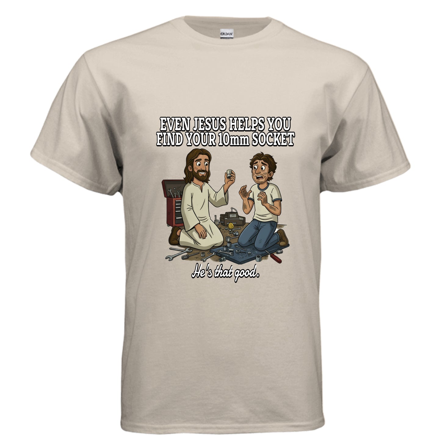 Jesus 10mm Socket Faith T-Shirt SAND Salvation Clothing and Accessories Apparel