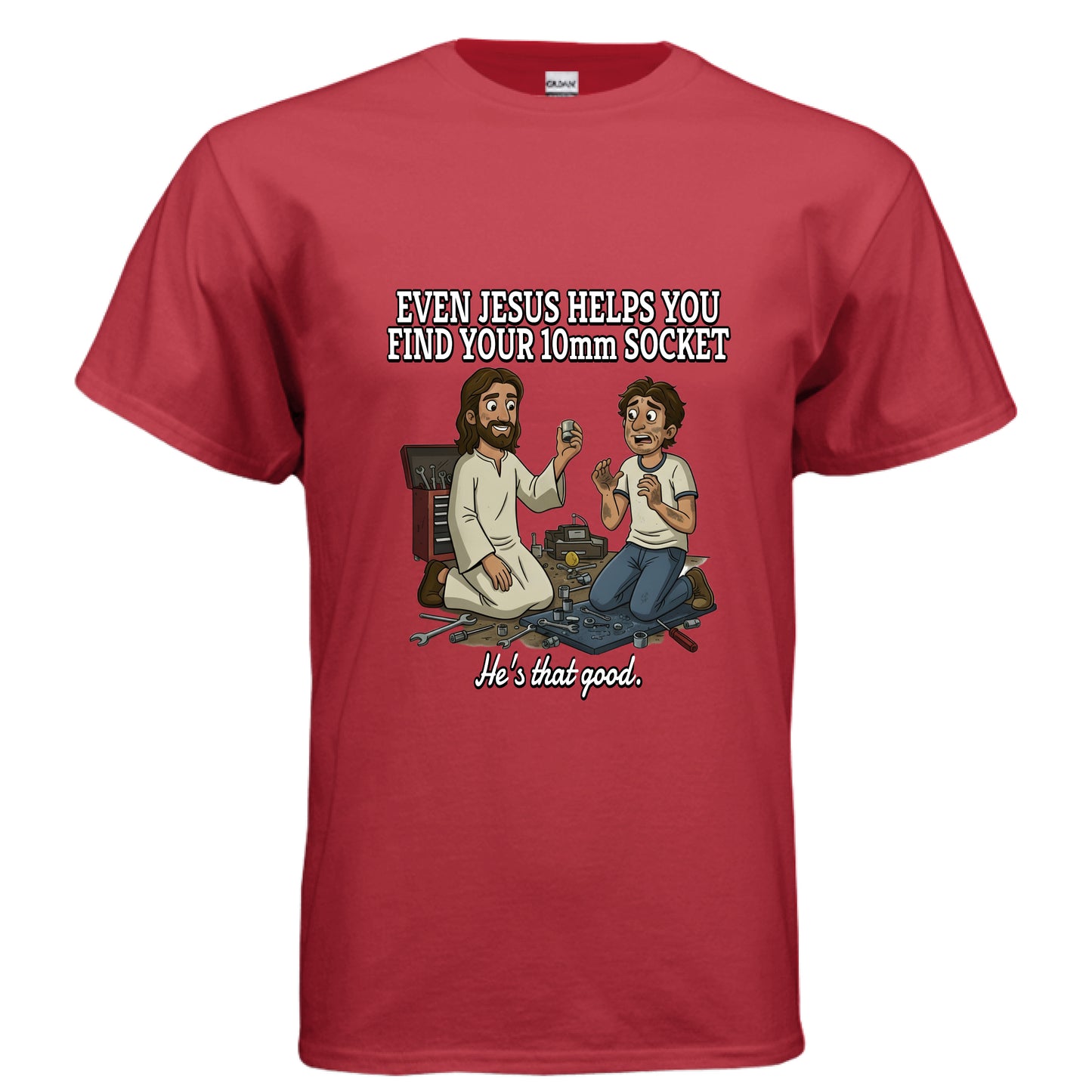 Jesus 10mm Socket Faith T-Shirt RED Salvation Clothing and Accessories Apparel