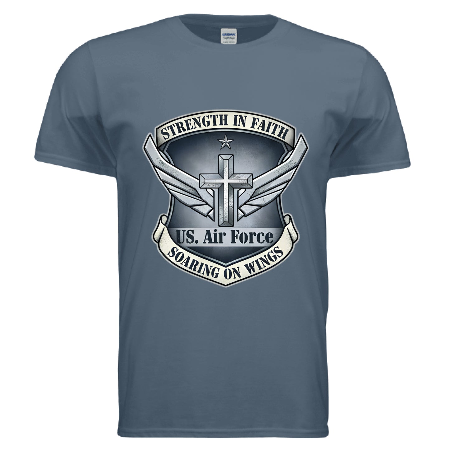 Strength in Faith Soaring on Wings Faith T-Shirt (Air Force) INDIGO BLUE Salvation Clothing and Accessories Apparel