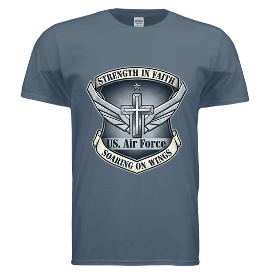 Strength in Faith Soaring on Wings Christian T-Shirt (Air Force) INDIGO BLUE Salvation Clothing and Accessories Apparel
