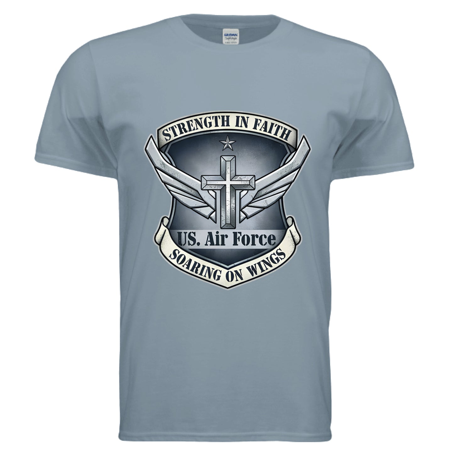 Strength in Faith Soaring on Wings Faith T-Shirt (Air Force) Stone Blue Salvation Clothing and Accessories Apparel