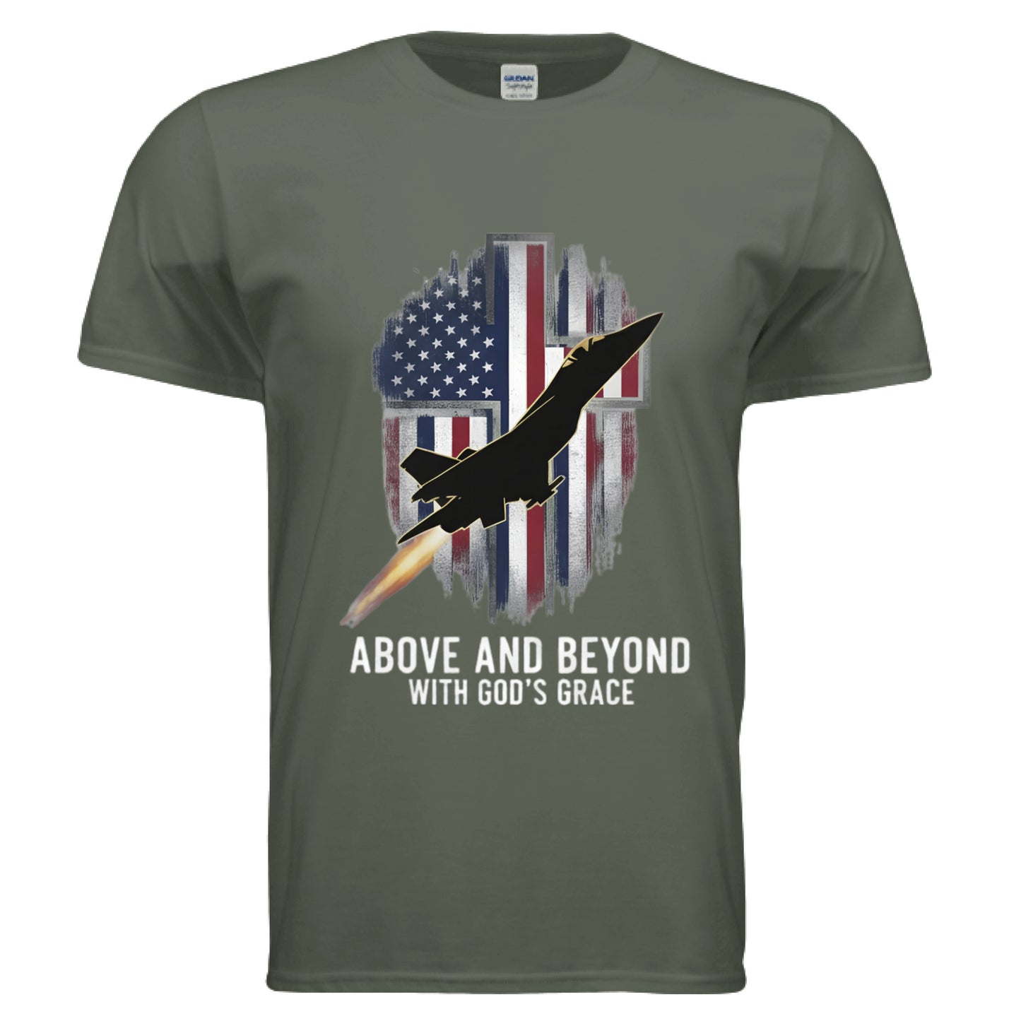 Above and Beyond with Gods Grace Faith T-Shirt (Air Force) MILITARY GREEN Salvation Clothing and Accessories Apparel