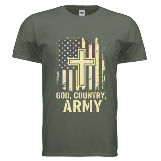 God Country Army Christian T-Shirt (Army) MILITARY GREEN Salvation Clothing and Accessories