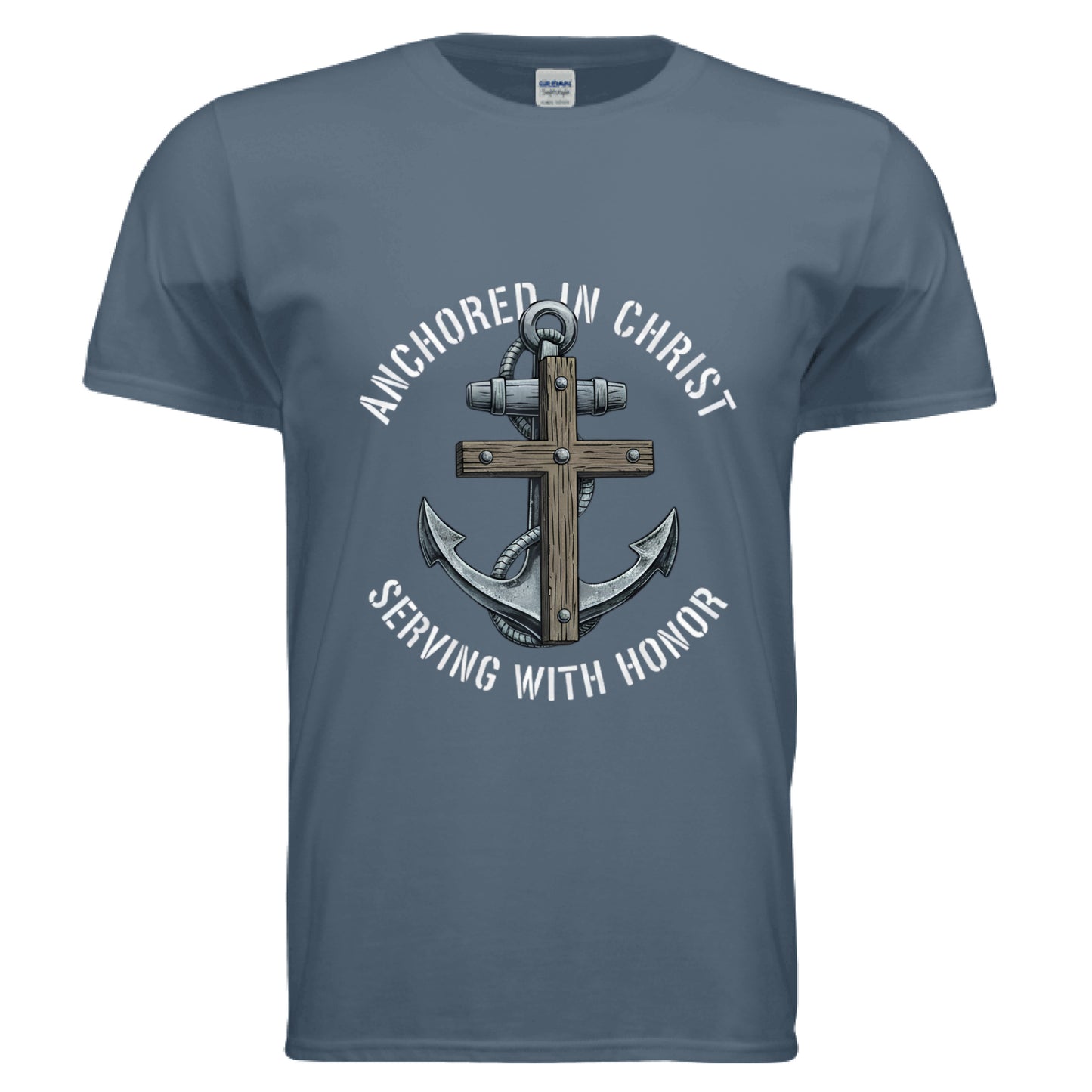Anchored in Christ Christian T-Shirt (Navy) INDIGO BLUE Salvation Clothing and Accessories Apparel