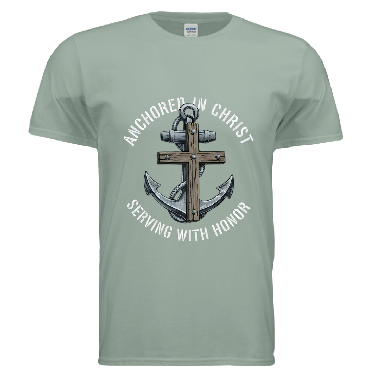 Anchored in Christ Christian T-Shirt (Navy) Sage Salvation Clothing and Accessories Apparel