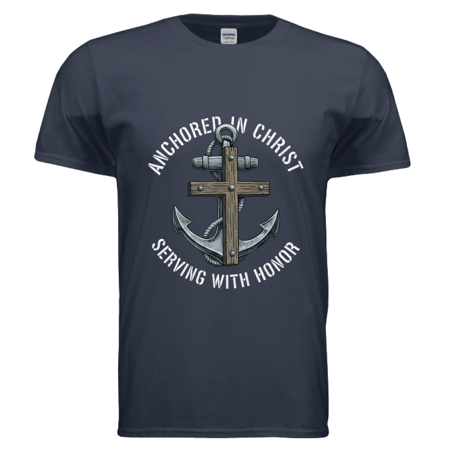 Anchored in Christ Christian T-Shirt (Navy) NAVY Salvation Clothing and Accessories Apparel