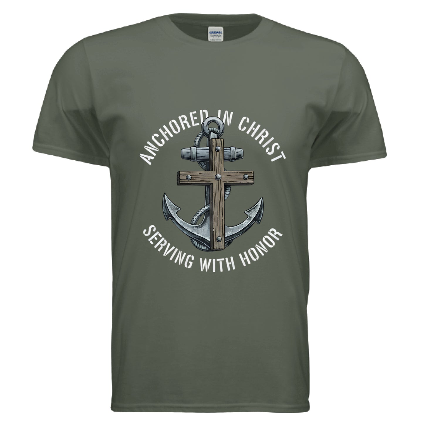 Anchored in Christ Christian T-Shirt (Navy) MILITARY GREEN Salvation Clothing and Accessories Apparel