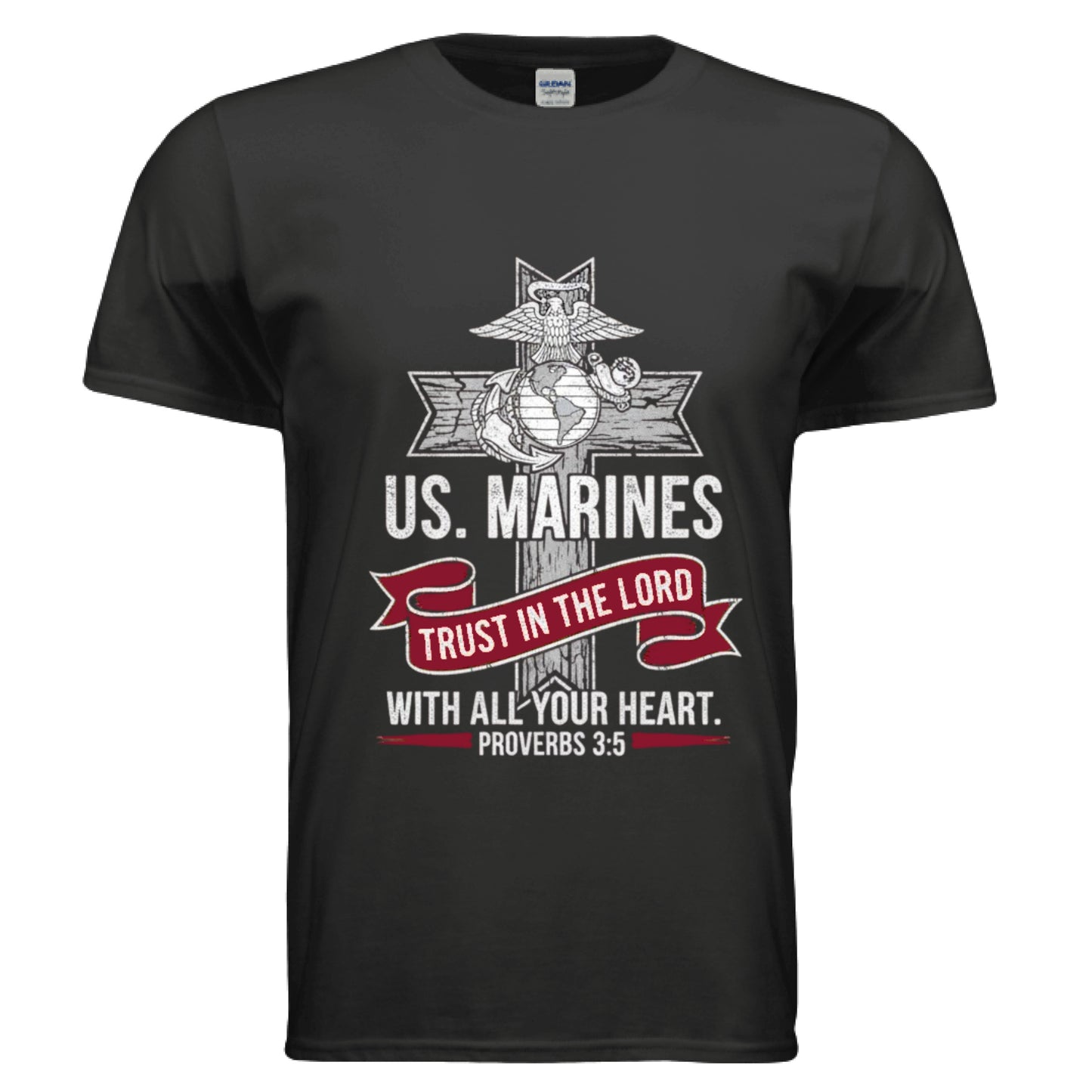 Trust in the Lord with all your Heart Proverbs 3:5 Faith T-Shirt (Marines) BLACK Salvation Clothing and Accessories Apparel