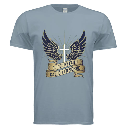 Guided by Faith Called to Serve Christian T-Shirt (Police) Stone Blue Salvation Clothing and Accessories Apparel