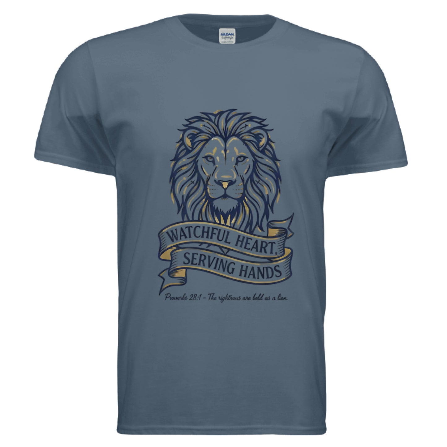 Watchful Heart Serving Hands Proverbs 28:1 Faith T-Shirt (Police) INDIGO BLUE Salvation Clothing and Accessories Apparel