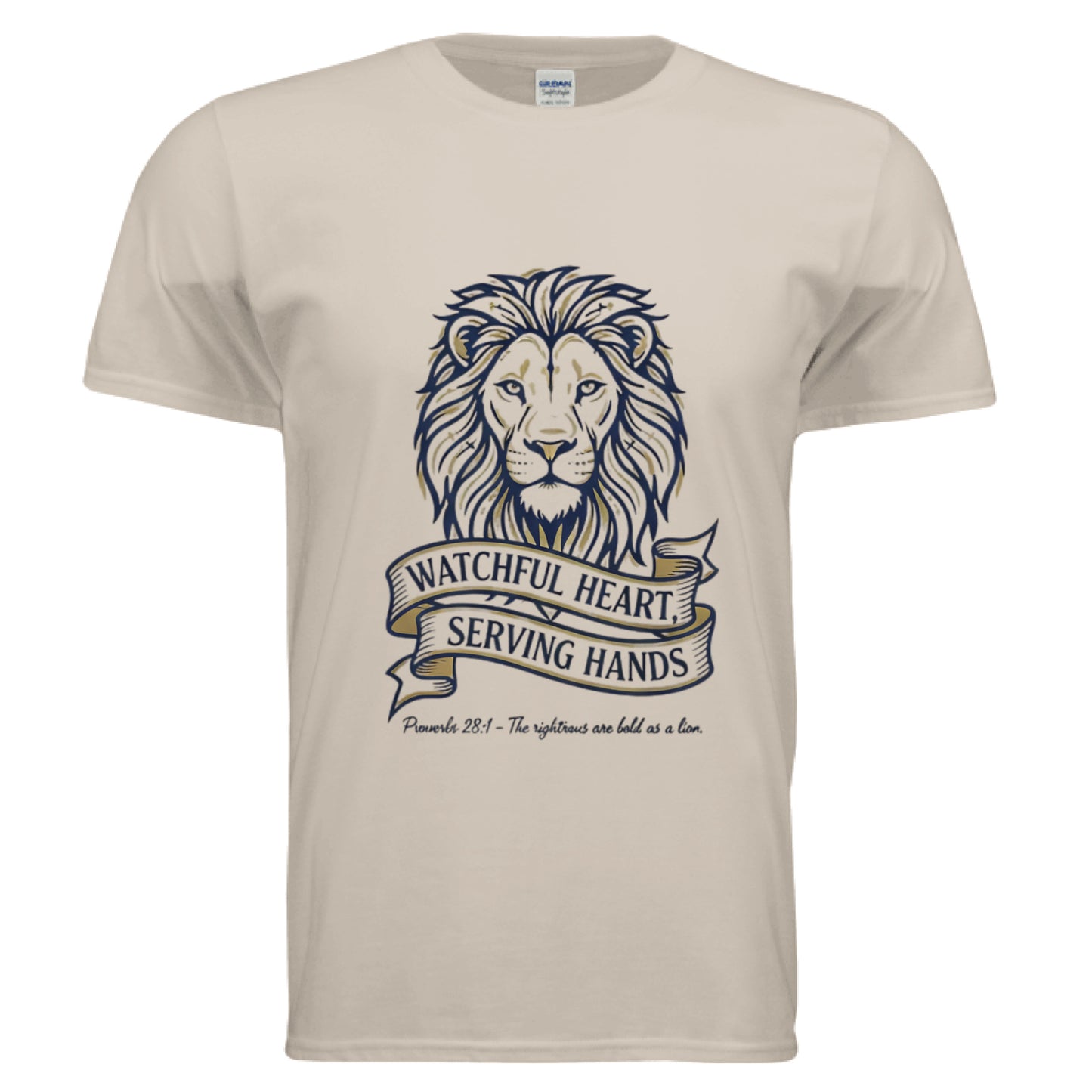 Watchful Heart Serving Hands Proverbs 28:1 Faith T-Shirt (Police) SAND Salvation Clothing and Accessories Apparel