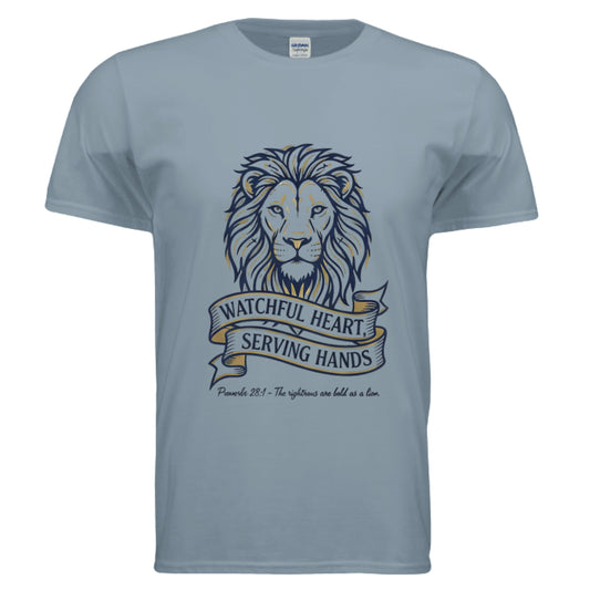 Watchful Heart Serving Hands Proverbs 28:1 Christian T-Shirt (Police) Stone Blue Salvation Clothing and Accessories Apparel