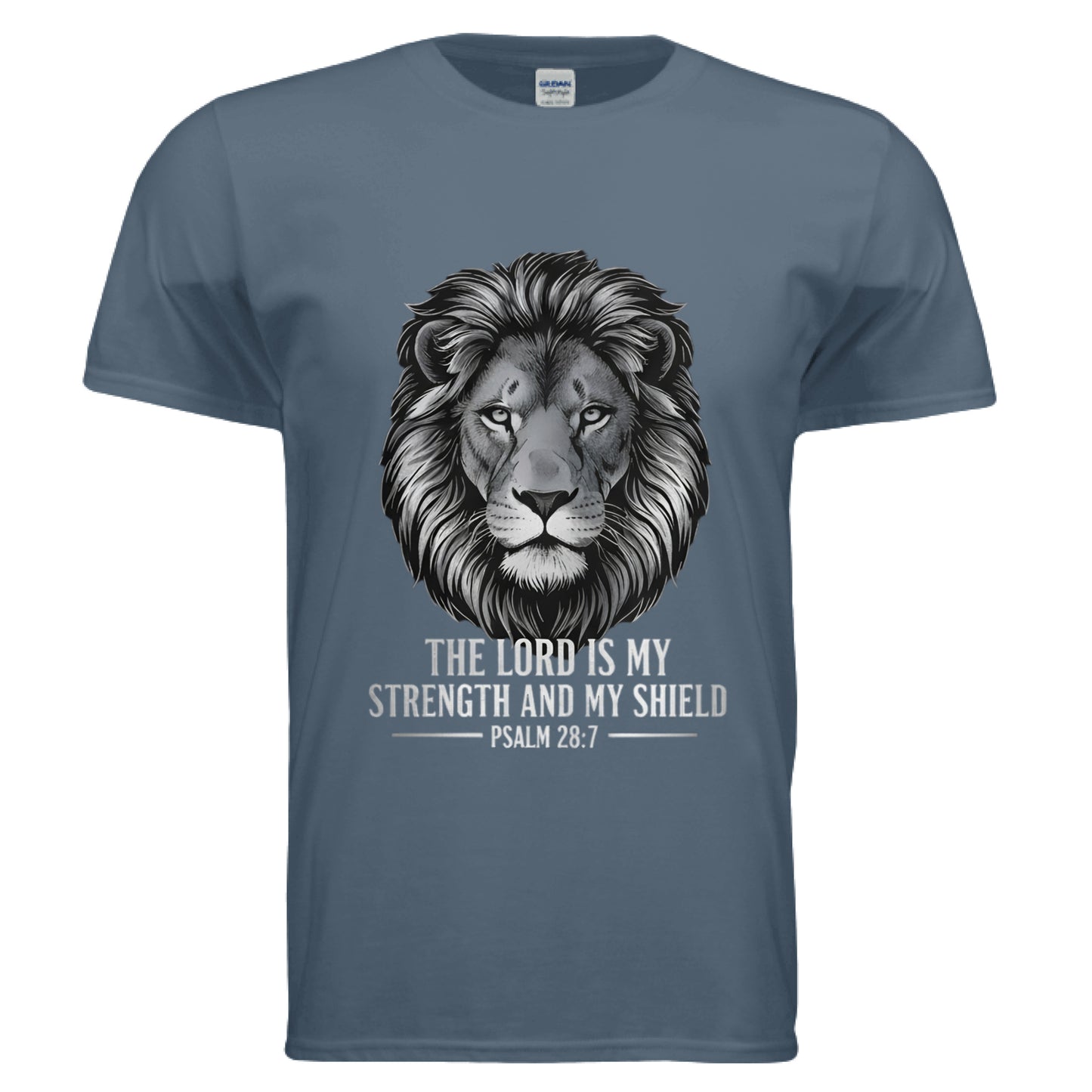 The Lord is my Strength and Shield Psalm 28:7 Faith T-Shirt (Police) INDIGO BLUE Salvation Clothing and Accessories Apparel