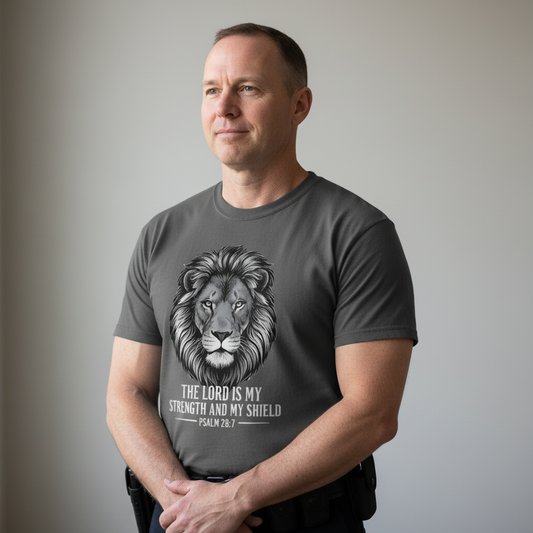 The Lord is my Strength and Shield Psalm 28:7 Christian T-Shirt (Police) Salvation Clothing and Accessories Apparel