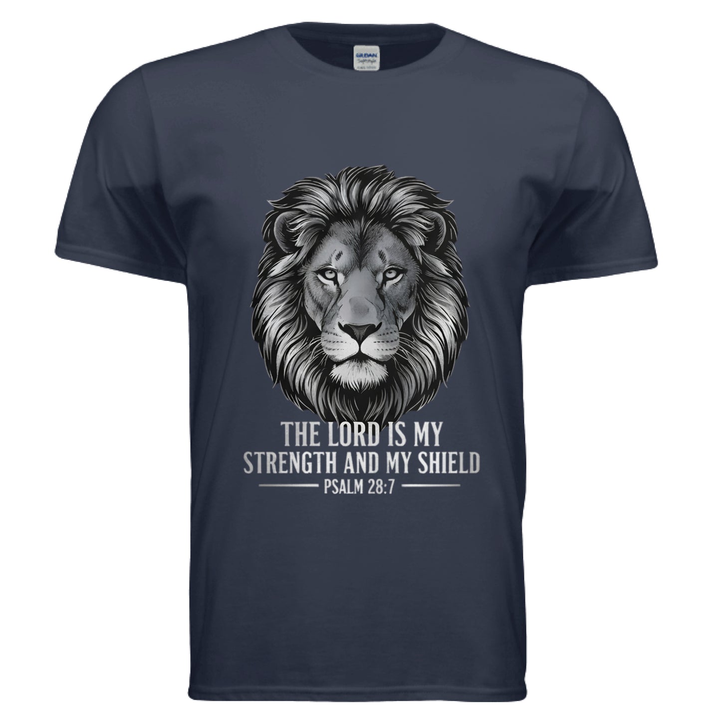 The Lord is my Strength and Shield Psalm 28:7 Faith T-Shirt (Police) NAVY Salvation Clothing and Accessories Apparel