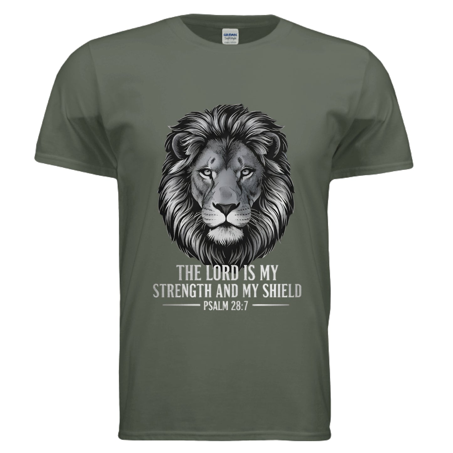 The Lord is my Strength and Shield Psalm 28:7 Faith T-Shirt (Police) MILITARY GREEN Salvation Clothing and Accessories Apparel