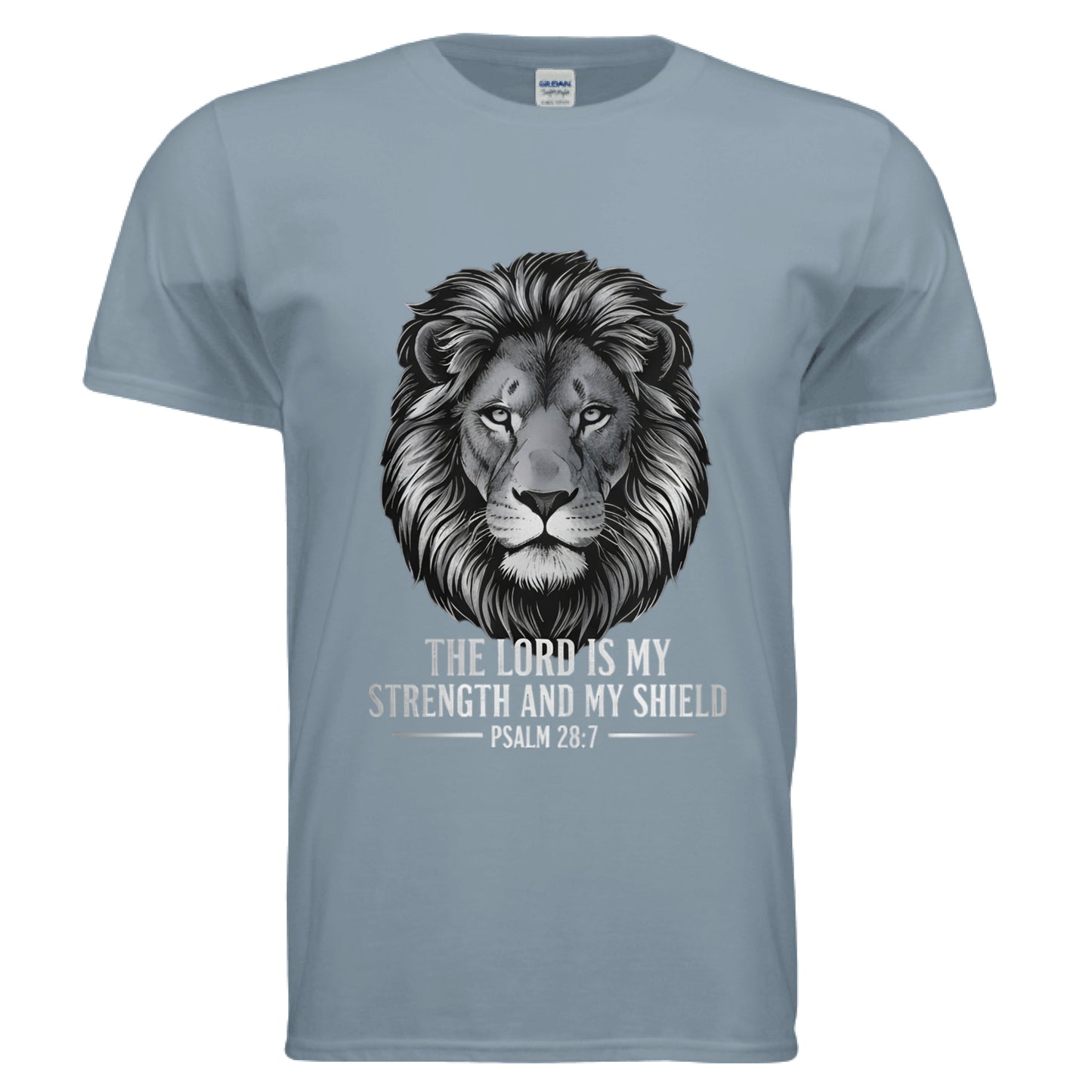 The Lord is my Strength and Shield Psalm 28:7 Faith T-Shirt (Police) Stone Blue Salvation Clothing and Accessories Apparel